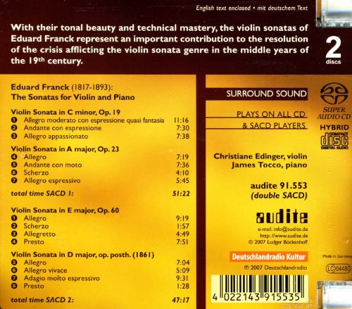 the album cover for Franck / Edinger / Tocca - Sonatas for Violin & Piano