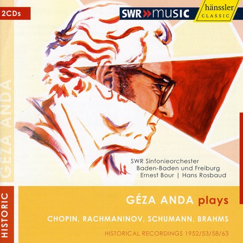 the album cover for Geza Anda - Plays Chopin Rachmaninoff Schumann Brahms