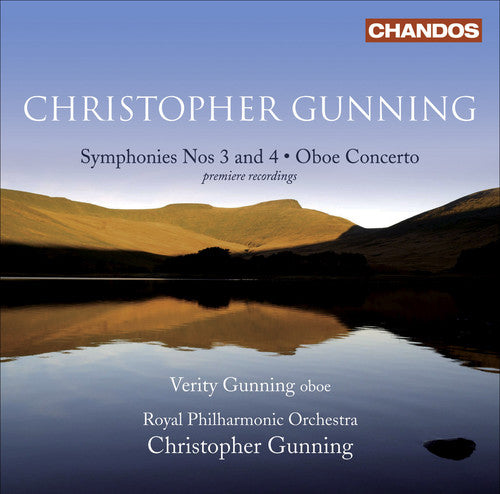 the album cover for Christopher Gunning - Symphonies Nos 3 & 4 Oboe Concerto