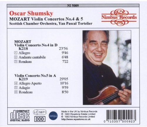 the album cover for Mozart / Shumsky / Tortelier - Mozart VLN Ctos 4 & 5