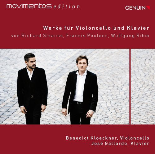 the album cover for Strauss / Poulenc / Rihm - Works for Cello & Piano