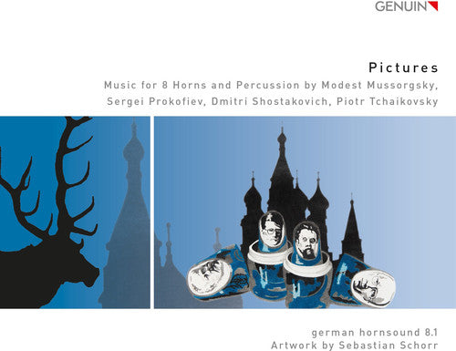 the album cover for Mussorgsky / Prokofiev / Roessler / Kraemer - Pictures-Music for 8 Horns & Percussion