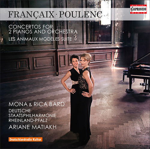 the album cover for Francaix / M Bard / Bard,R / German State - Concertos for 2 Pianos & Orchestra