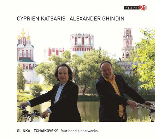 the album cover for Cyprien Katsaris - Russian Piano Music For Four Hands: Glinka & Tchaikovsky