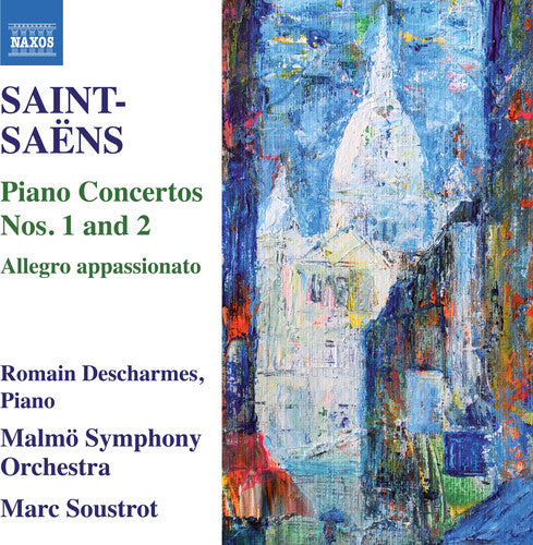 the album cover for Romain Descharmes - Camille Saint-Saens: Piano Concertos Nos 1 & 2