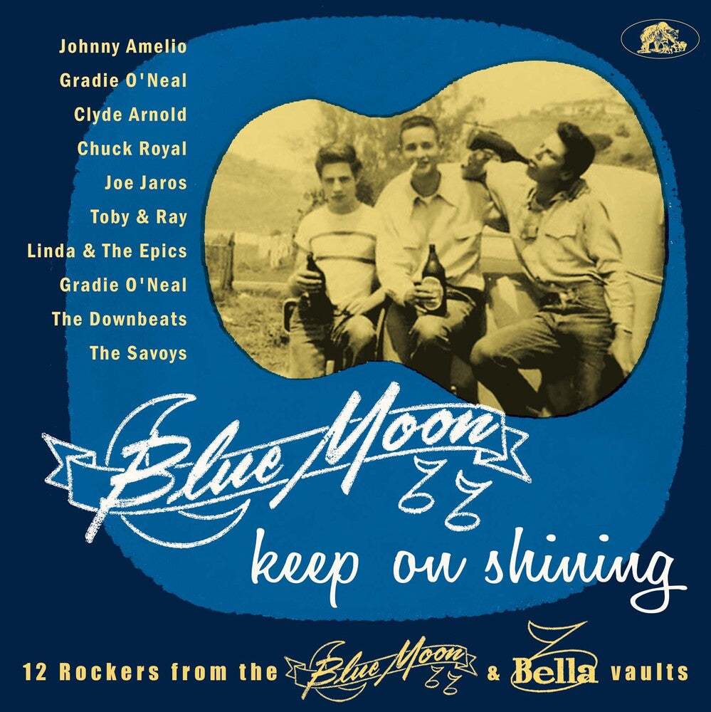 the album cover for Various Artists - Blue Moon Keep On Shining: 12 Rockers From The Blue Moon & Bella Vaults (Various Artists)