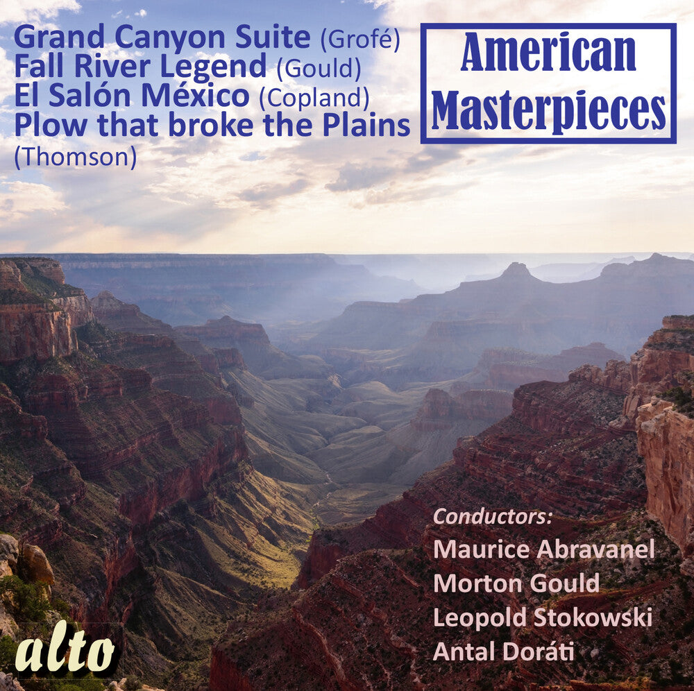 the album cover for Leopold Stokowski / Abravanel,Maurice - American Masterpieces: Grofe - Thomson - Gould