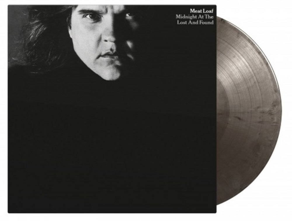 the album cover for Meat Loaf - Midnight At The Lost & Found - Limited 180-Gram Silver & Black Marble Colored Vinyl