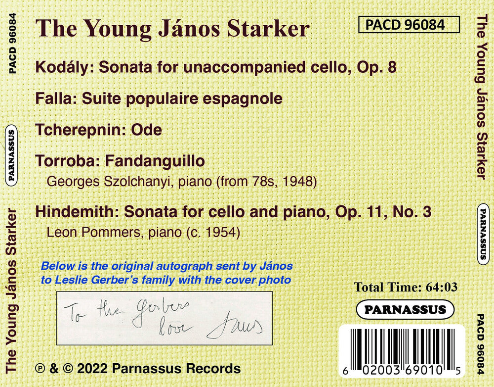 the album cover for Janos Starker - The Young Janos Starker