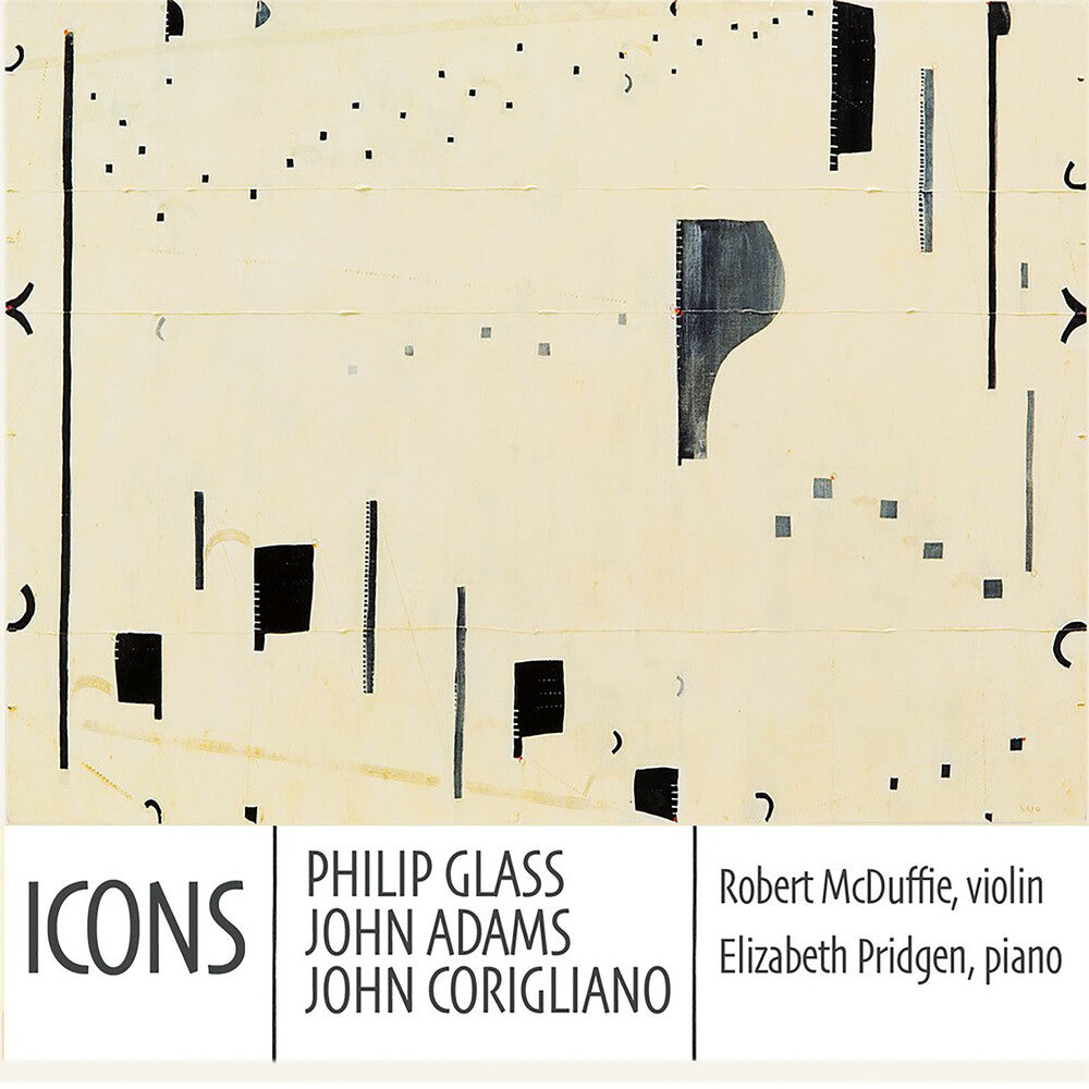the album cover for Robert Mcduffie / Pridgen,Elizabeth - Icons: Philip Glass John Adams & John Corigliano