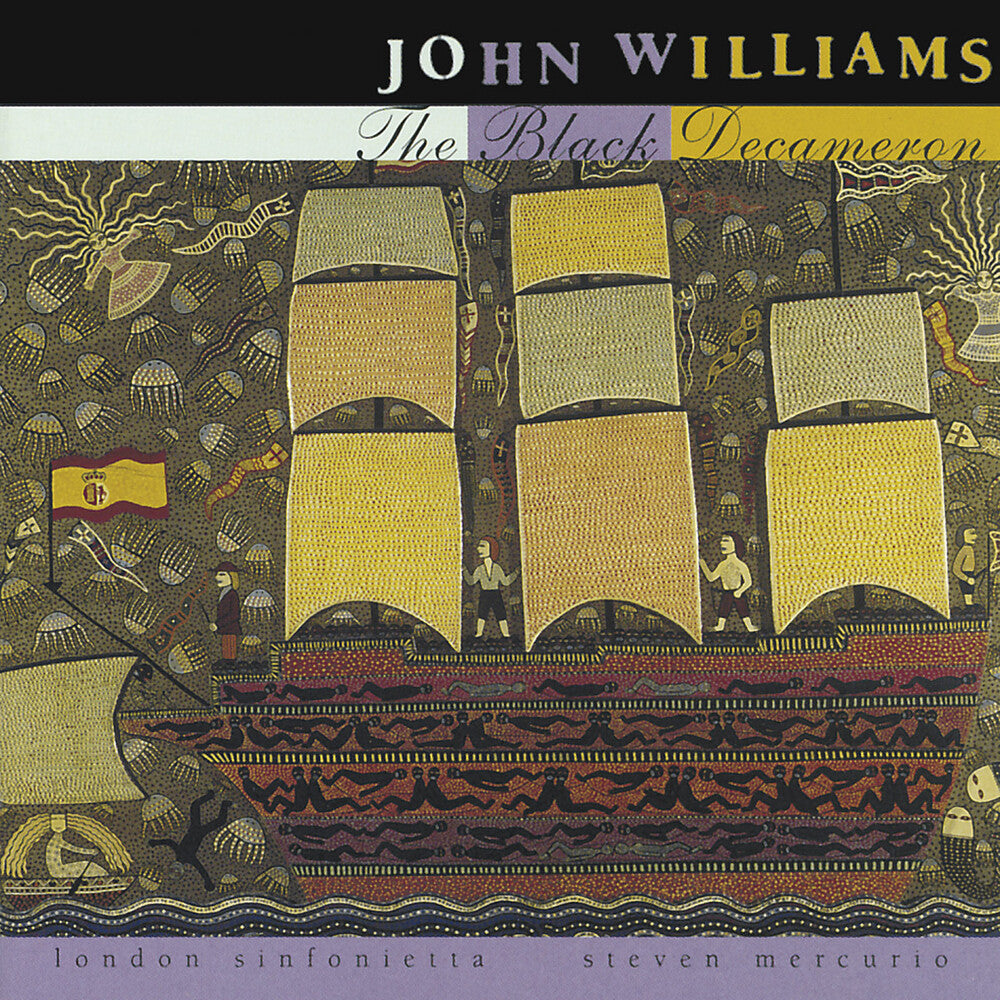 the album cover for John Williams - Black Decameron: Guitar Music Of Leo Brouwer
