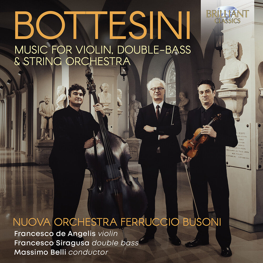 the album cover for Bottesini / Nuova Orchestra Ferruccio Busoni - Music For Violin, Double-Bass & String Orchestra