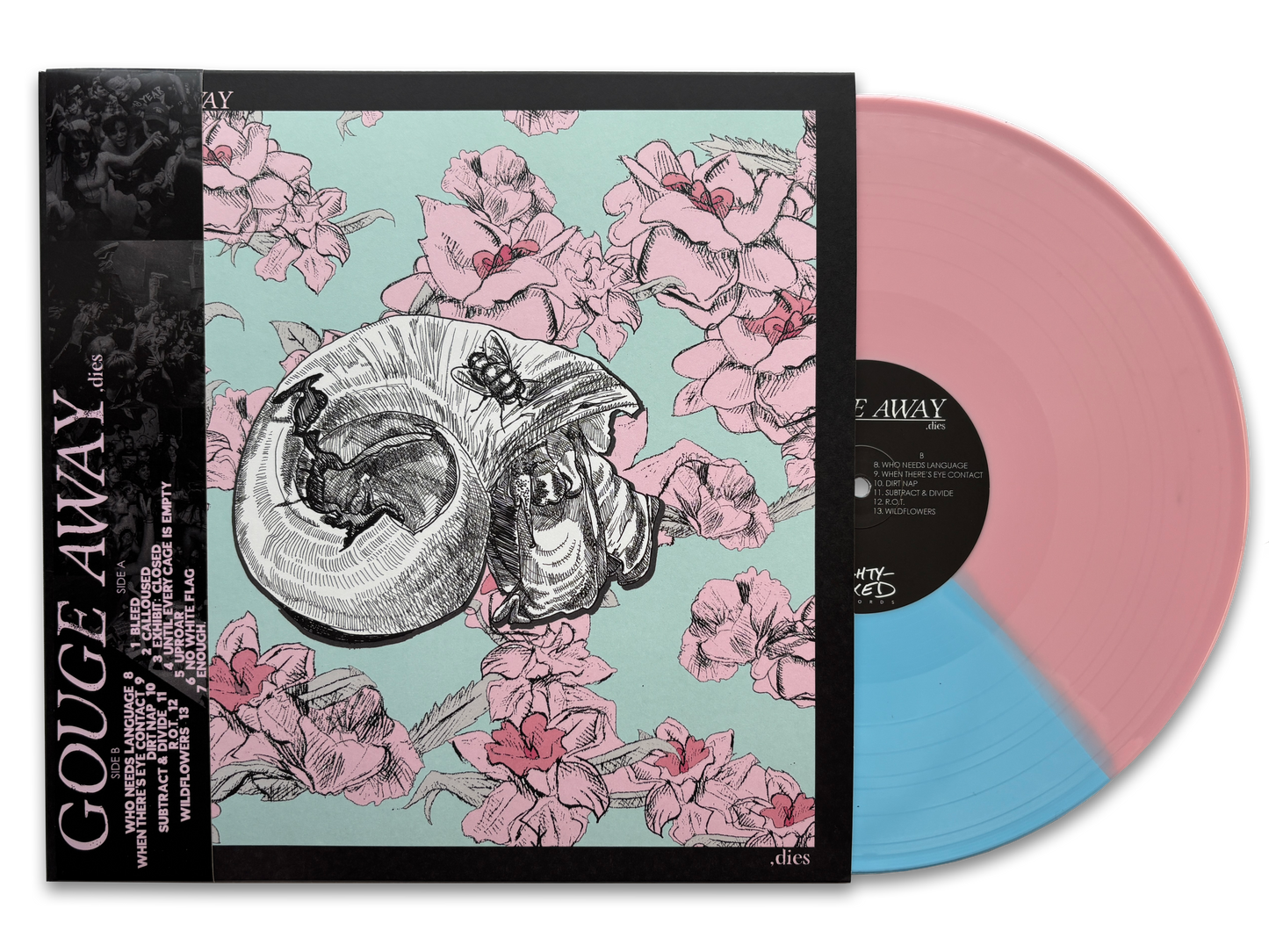 Mock-up of the Indie Exclusive Light Pink/Light Blue Split LP