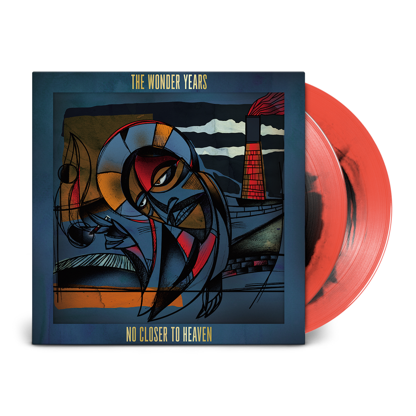 Product mockup of The Wonder Years - No Closer To Heaven (10th Anniversary Edition) Park Ave CDs Exclusive 2LP "Cardinal" black / transparent red vinyl
