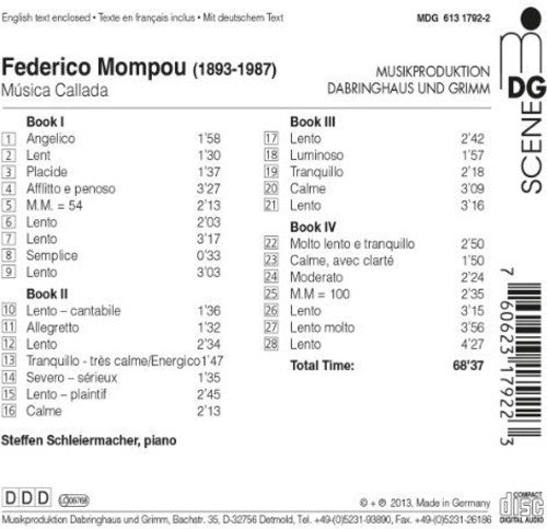the album cover for Mompou / Schleiermacher - Musica Callada