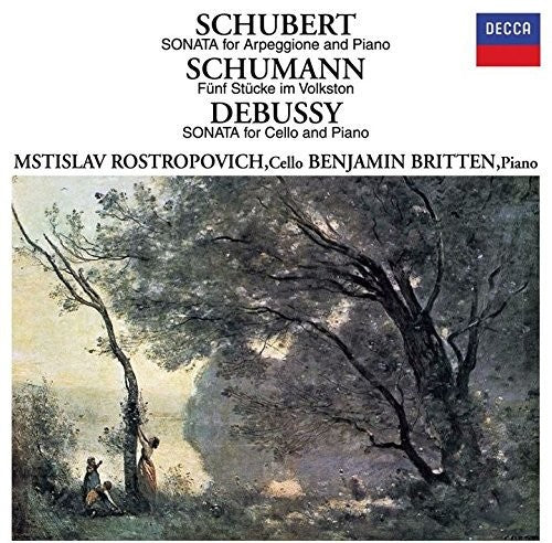 the album cover for Schubert / Mstislav Rostropovich - Schubert: Arpeggione Sonata / Debussy