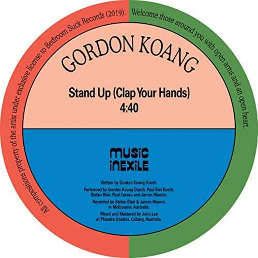 the album cover for Gordon Koang - Stand Up (Clap Your Hands) B/W Asylum Seeker [Limited Edition]