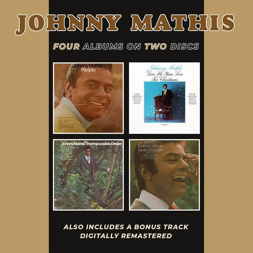 the album cover for Johnny Mathis - People / Give Me Your Love For Christmas / The Impossible Dream / LoveTheme From Romeo & Juliet (A Time For Us)