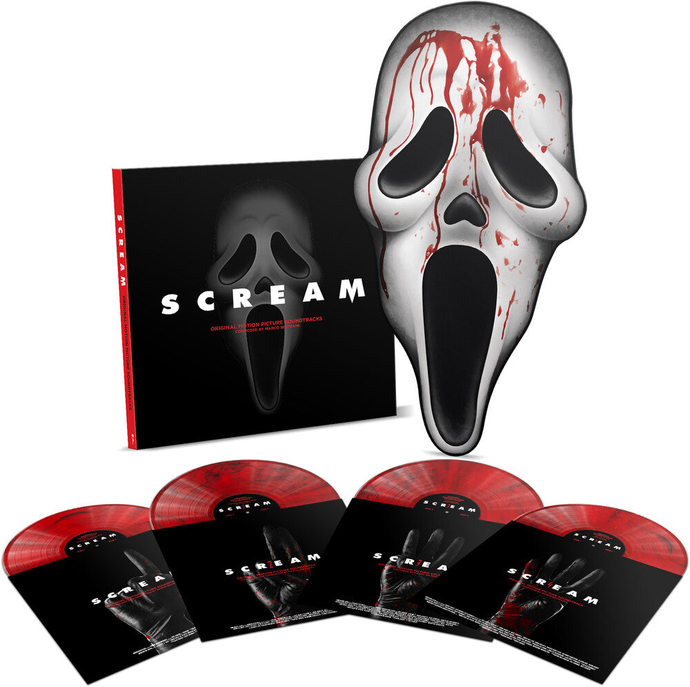 the album cover for Marco Beltrami - Scream (Original Motion Picture Scores) [Red Marbled 4 LP Box Set]