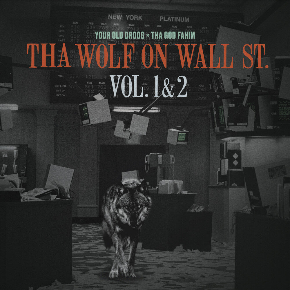 the album cover for Your Old Droog X Tha God Fahim - Wolf On Wall St. Vol. 1 & 2