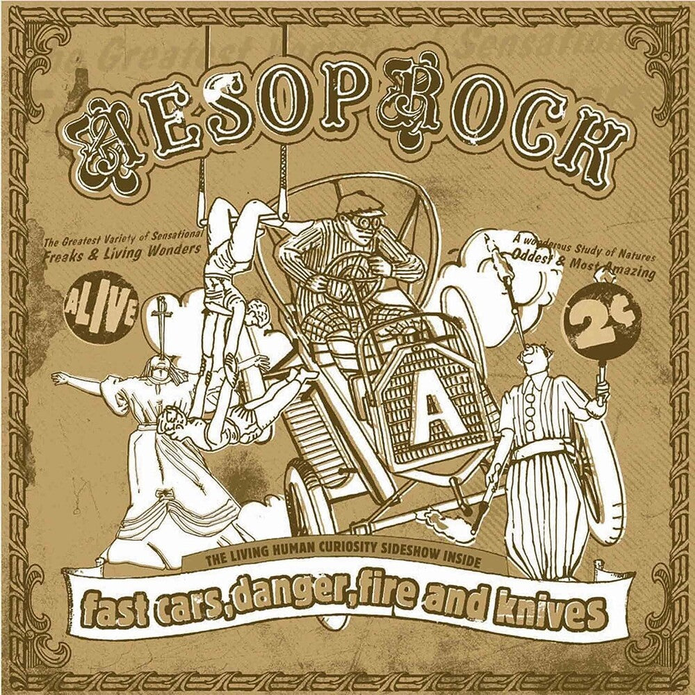 the album cover for Aesop Rock - Fast Cars, Danger, Fire and Knives