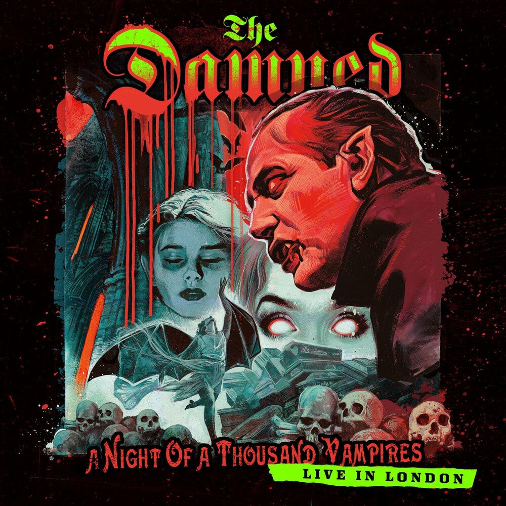 the album cover for The Damned - A Night of a Thousand Vampires [Limited Edition Transparent Red LP]