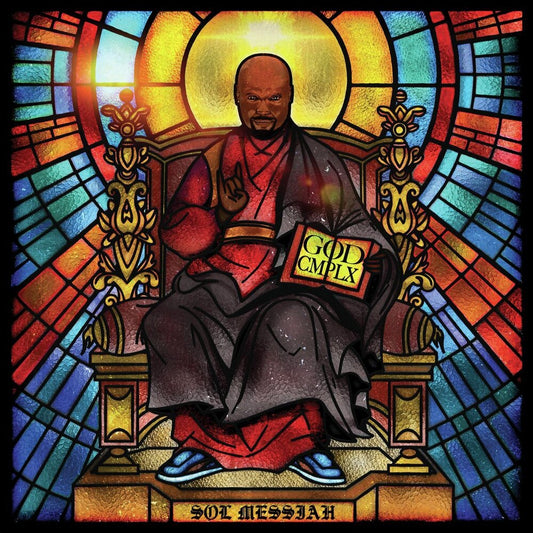 the album cover for Sol Messiah - GOD CMPLX [Red & Black Marbled / Blue & Black Marbled 2LP]