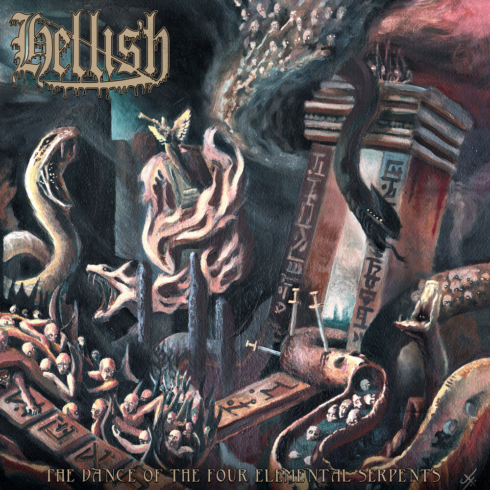 the album cover for Hellish - Dance Of The Four Elemental Serpents