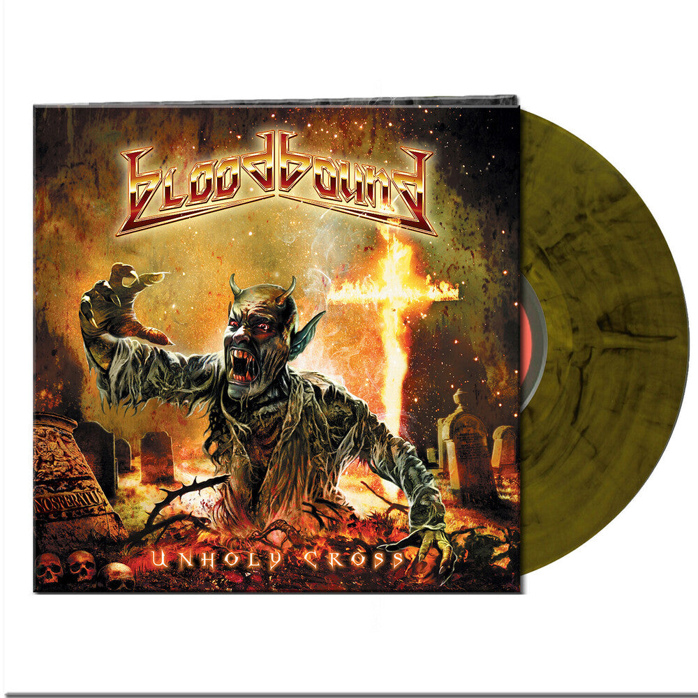 the album cover for Bloodbound - Unholy Cross - Yellow/Black Marbled (Blk) [Clear Vinyl]