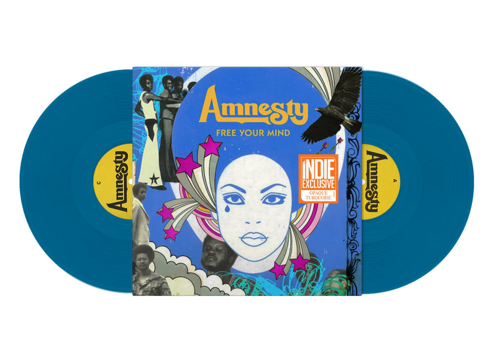 the album cover for Amnesty - Free Your Mind [RSD Essential Indie Colorway Turquoise 2LP]