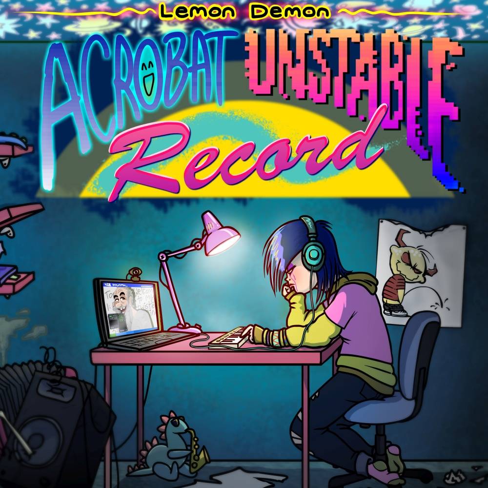 the album cover for Lemon Demon - Acrobat Unstable Record [Indie Exclusive Limited Edition Red/Yellow 7in Single]
