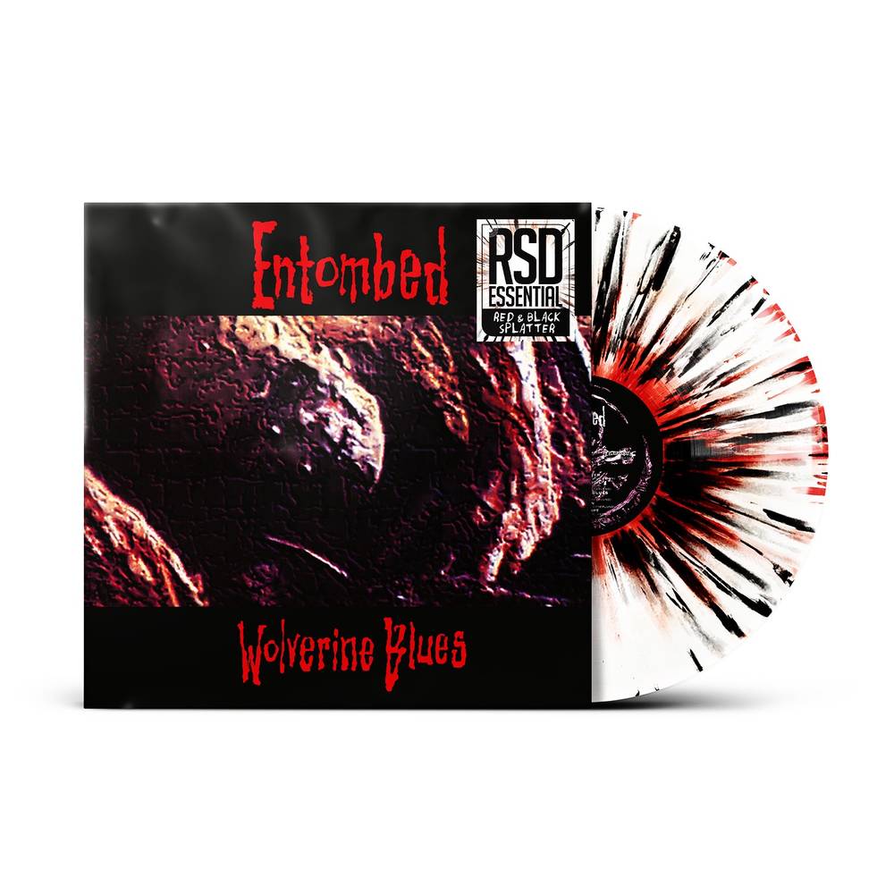 the album cover for Entombed - Wolverine Blues -  [RSD Essentials White w/Red &amp; Black Splatter LP]
