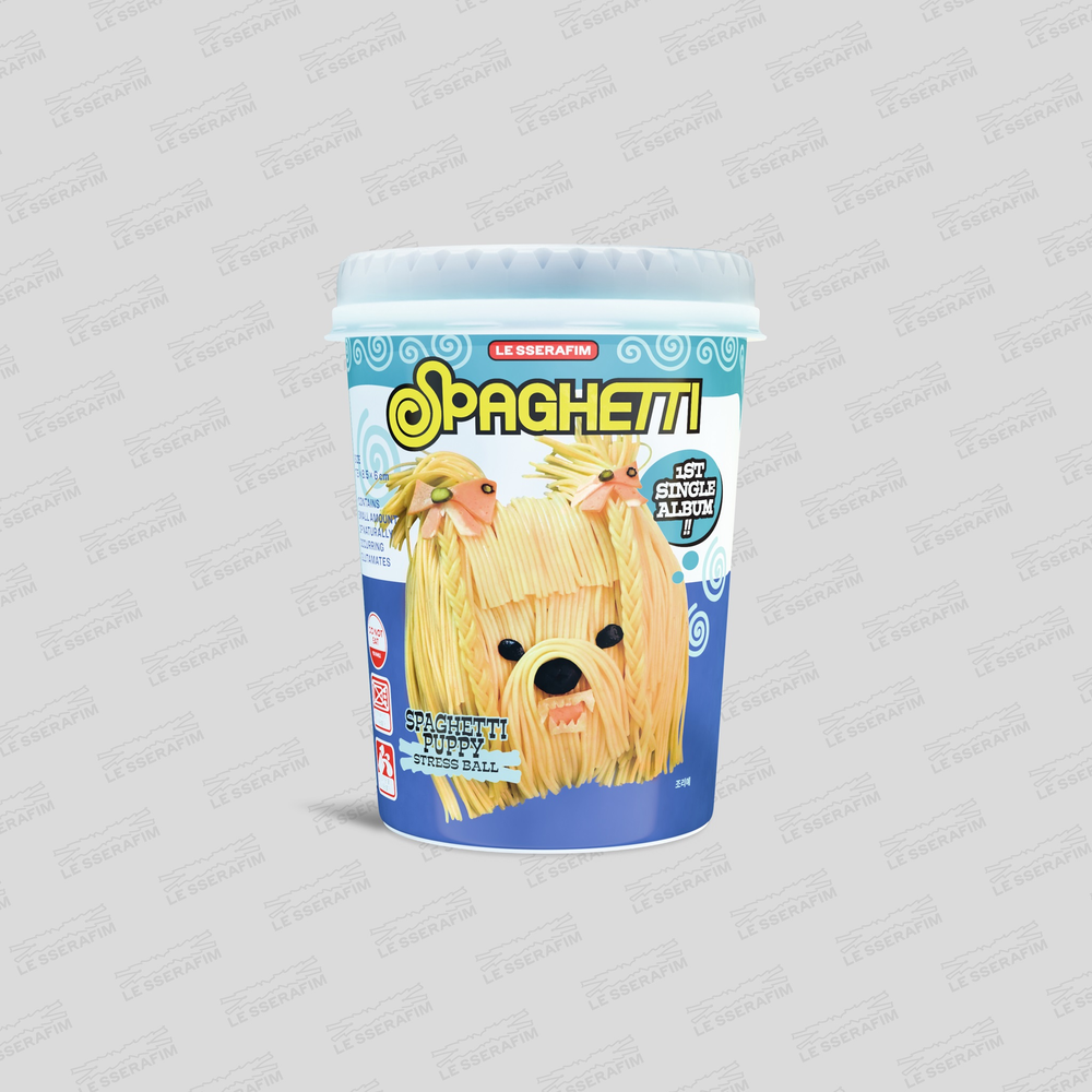 the album cover for LE SSERAFIM - 1st Single Album 'SPAGHETTI' [STRESS BALL ver.]
