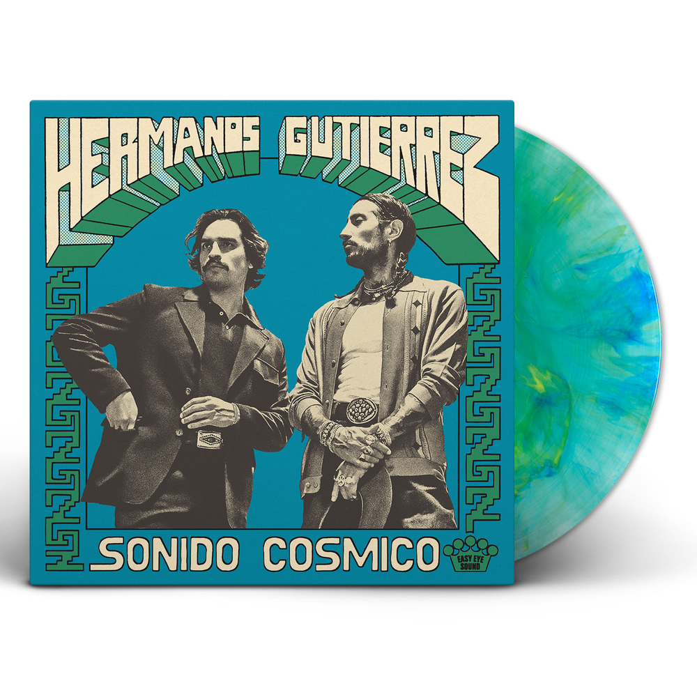 the album cover for Hermanos Gutierrez - Sonido Cosmico [Indie Exclusive Limited Edition Blue/Yellow Marble LP]