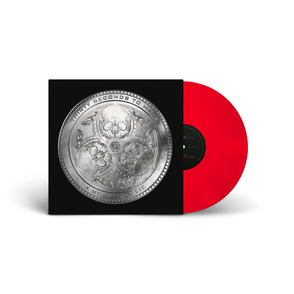 the album cover for Thirty Seconds To Mars - A Beautiful Lie - 20 Year Anniversary [180g Red LP]
