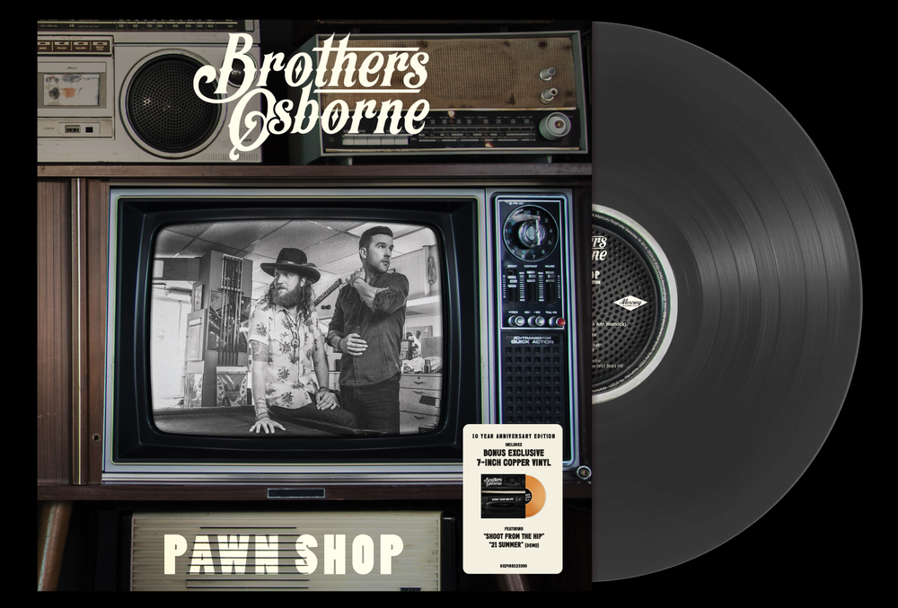 the album cover for Brothers Osborne - Pawn Shop - 10 Year Anniversary [Black / Copper]