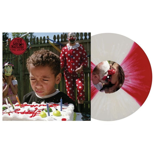 the album cover for Drug Church - Paul Walker [Indie Exclusive Milky Clear/Red Quad w/ White Splatter]
