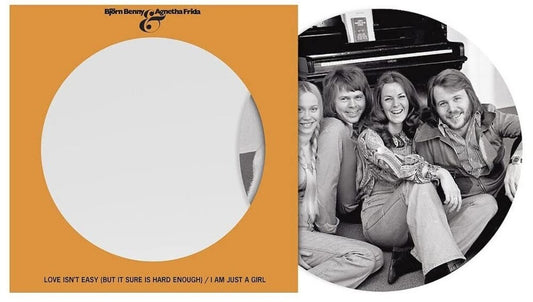 the album cover for ABBA - Love Isn't Easy (But It Sure Is Hard) / I Am Just