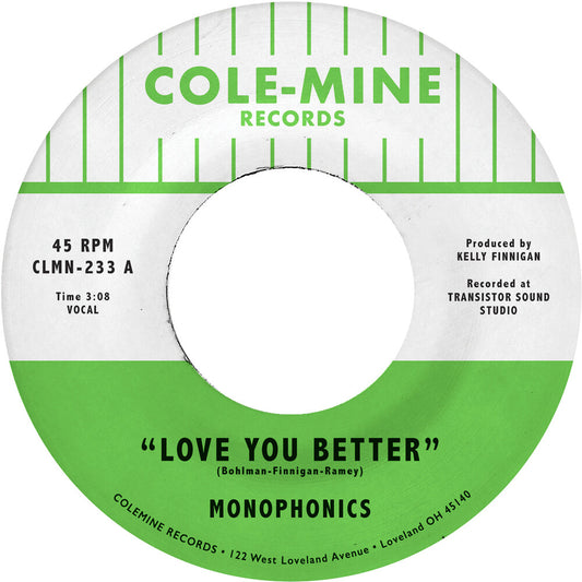 the album cover for Monophonics & Kelly Finnigan - Love You Better / The Shape Of My Teardrops [Colored Vinyl]
