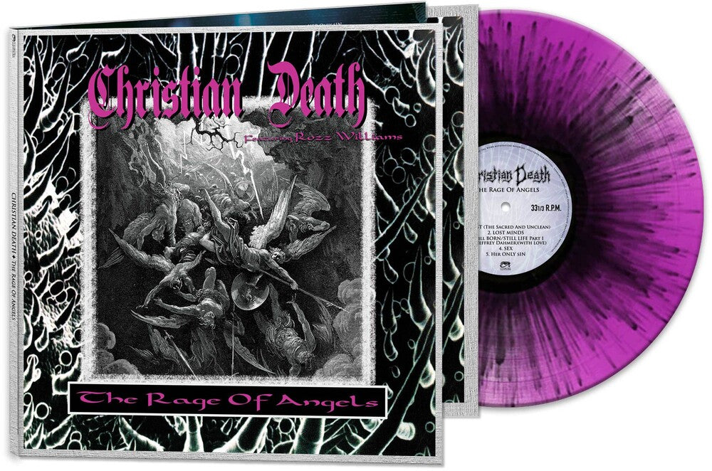 the album cover for Christian Death - Rage Of Angels - Purple/Black Splatter (Blk)