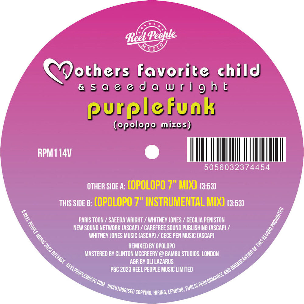 the album cover for Mothers Favorite Child & Saeeda Wright - Purple Funk (Opolopo Remixes) [Colored Vinyl] (Purp)