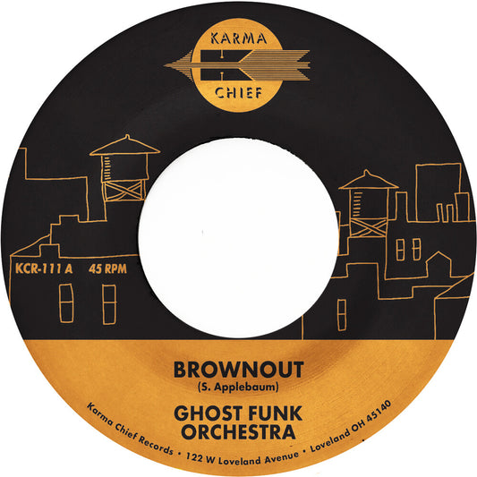 the album cover for Ghost Funk Orchestra - Brownout / Boneyard Baile [Fire Red Vinyl Single]