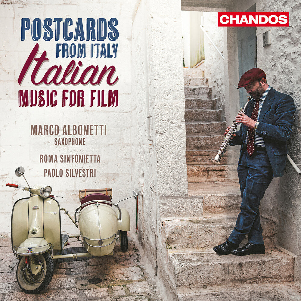 the album cover for Barbieri / Morricone / Sinfonietta - Postcards From Italy - Italian Music For Film