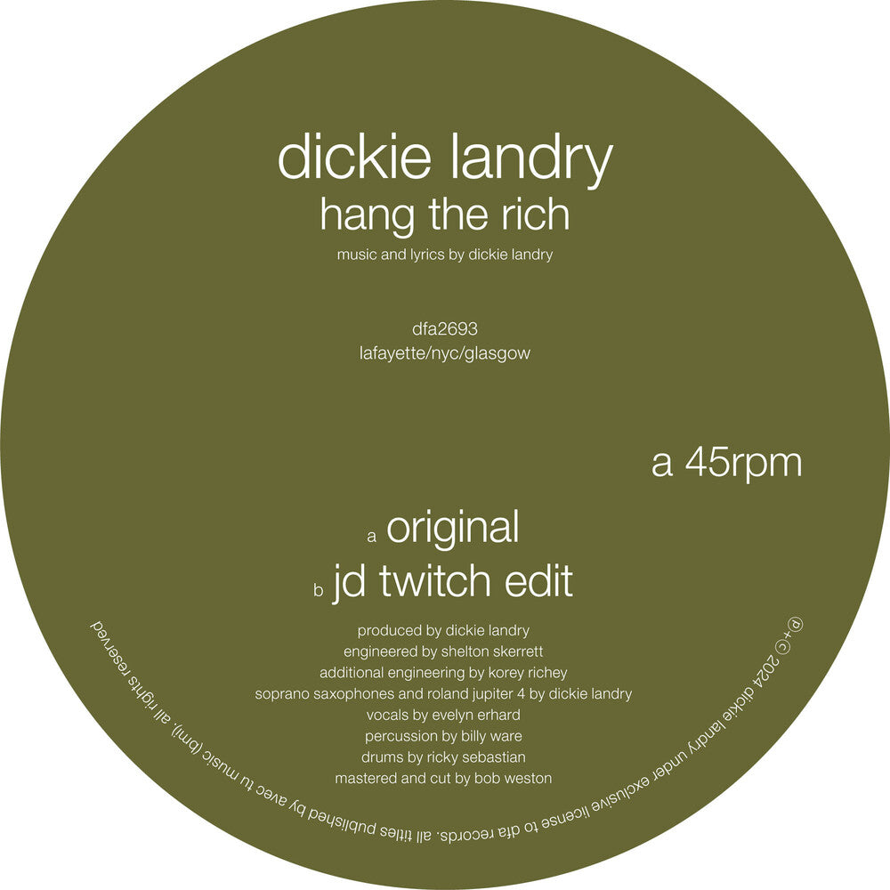the album cover for Dickie Landry - Hang The Rich