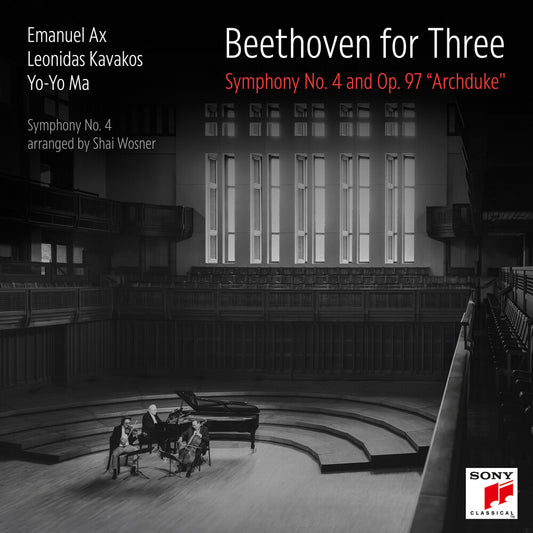 the album cover for Emanuel Ax  / Kavakos,Leonidas / Ma,Yo-Yo - Beethoven For Three: Sym 4 & Op 97 Archduke