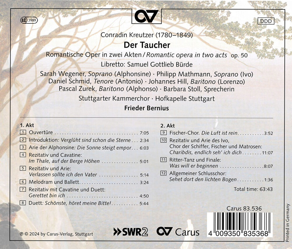 the album cover for Kreutzer / Stuttgart / Wegener - Der Taucher