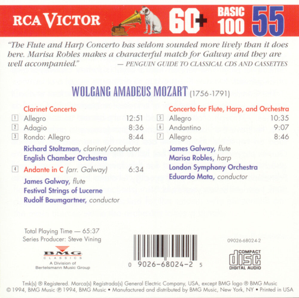 the album cover for Richard Stoltzman - Clarinet Concerto / Flute & Harp Concerto
