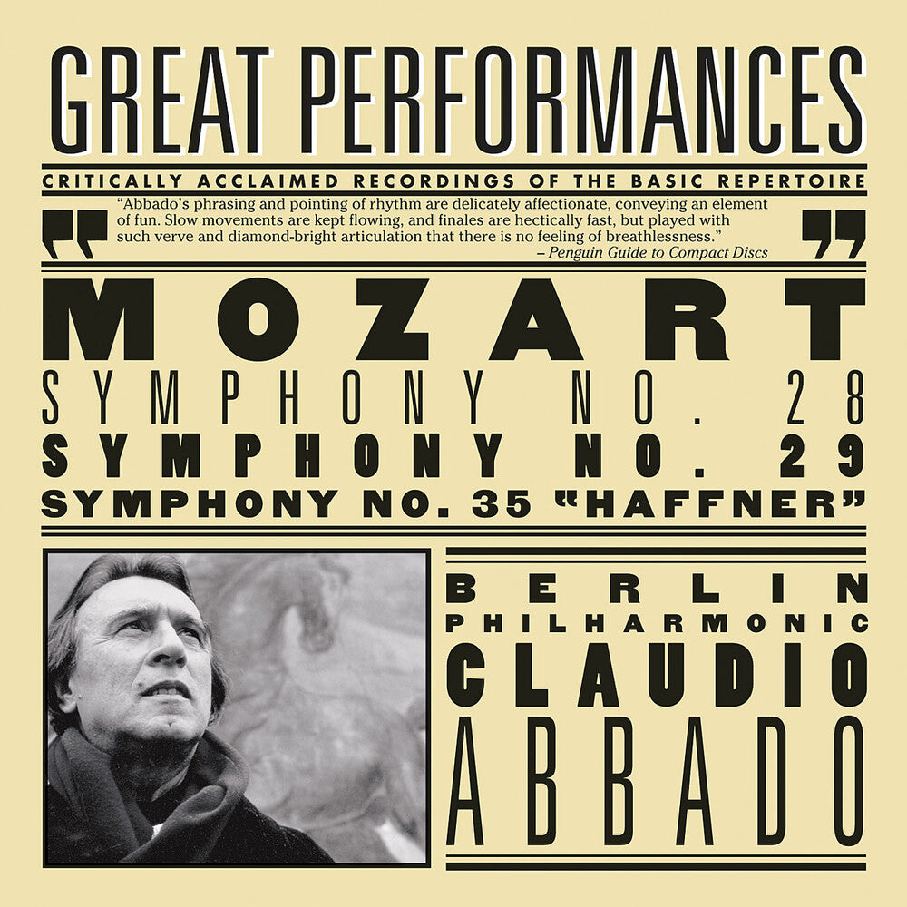 the album cover for Claudio Abbado - Symphony 28 29 & 35 - Haffner [Remastered]
