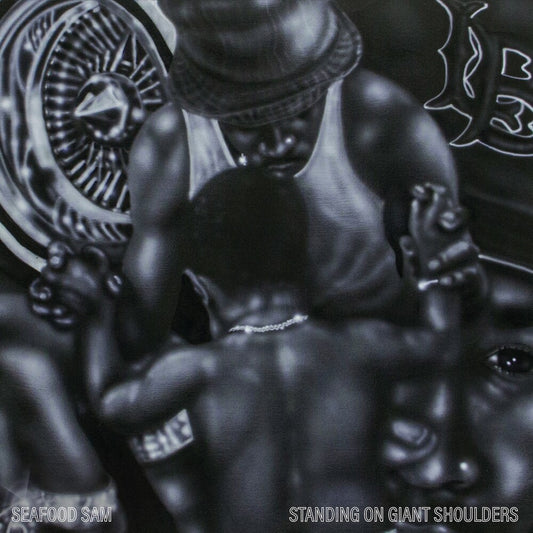 the album cover for Seafood Sam - Standing On Giant Shoulders - Cream & Orange