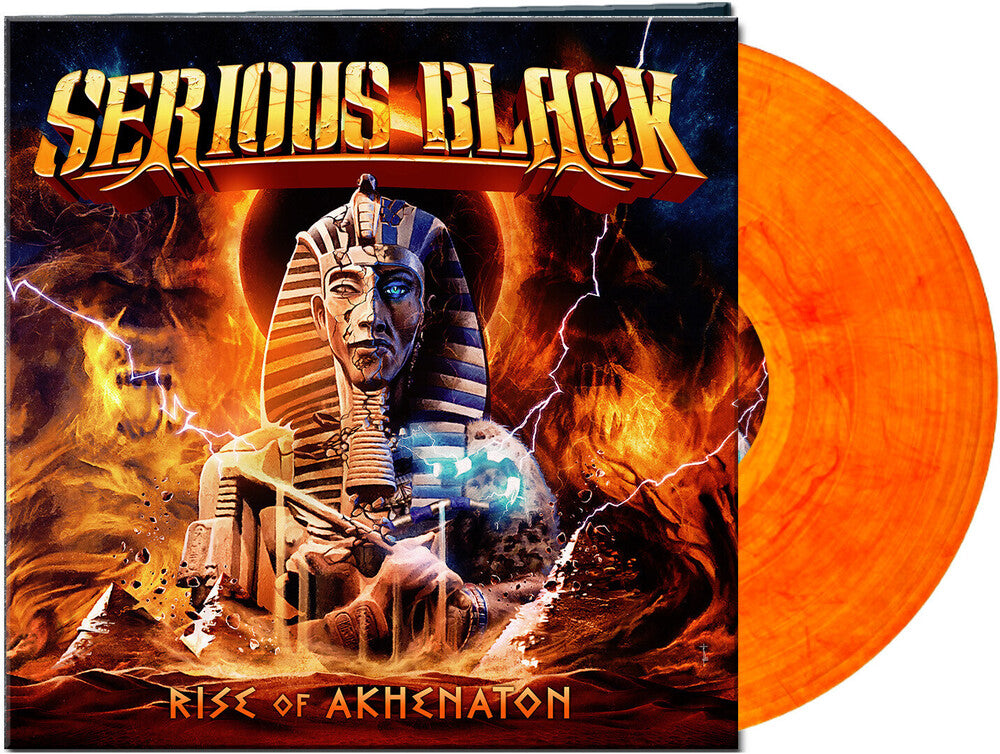the album cover for Serious Black - Rise Of Akhenaton - Red/Orange Marbled [Colored Vinyl]